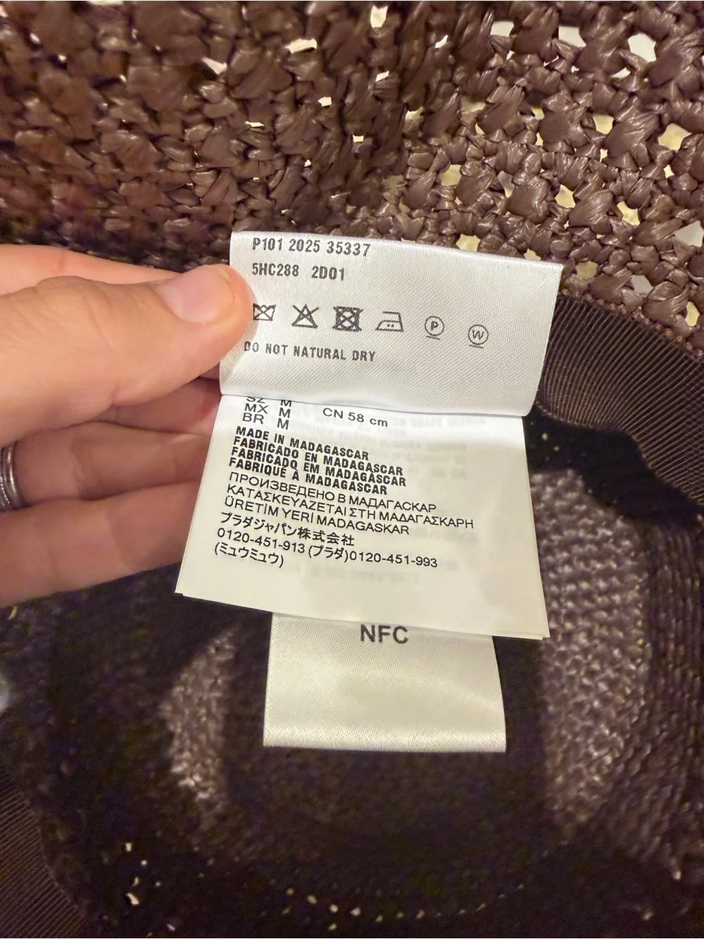 Miu Miu Chocolate Brown Crochet Bucket Hat with Gold Logo
